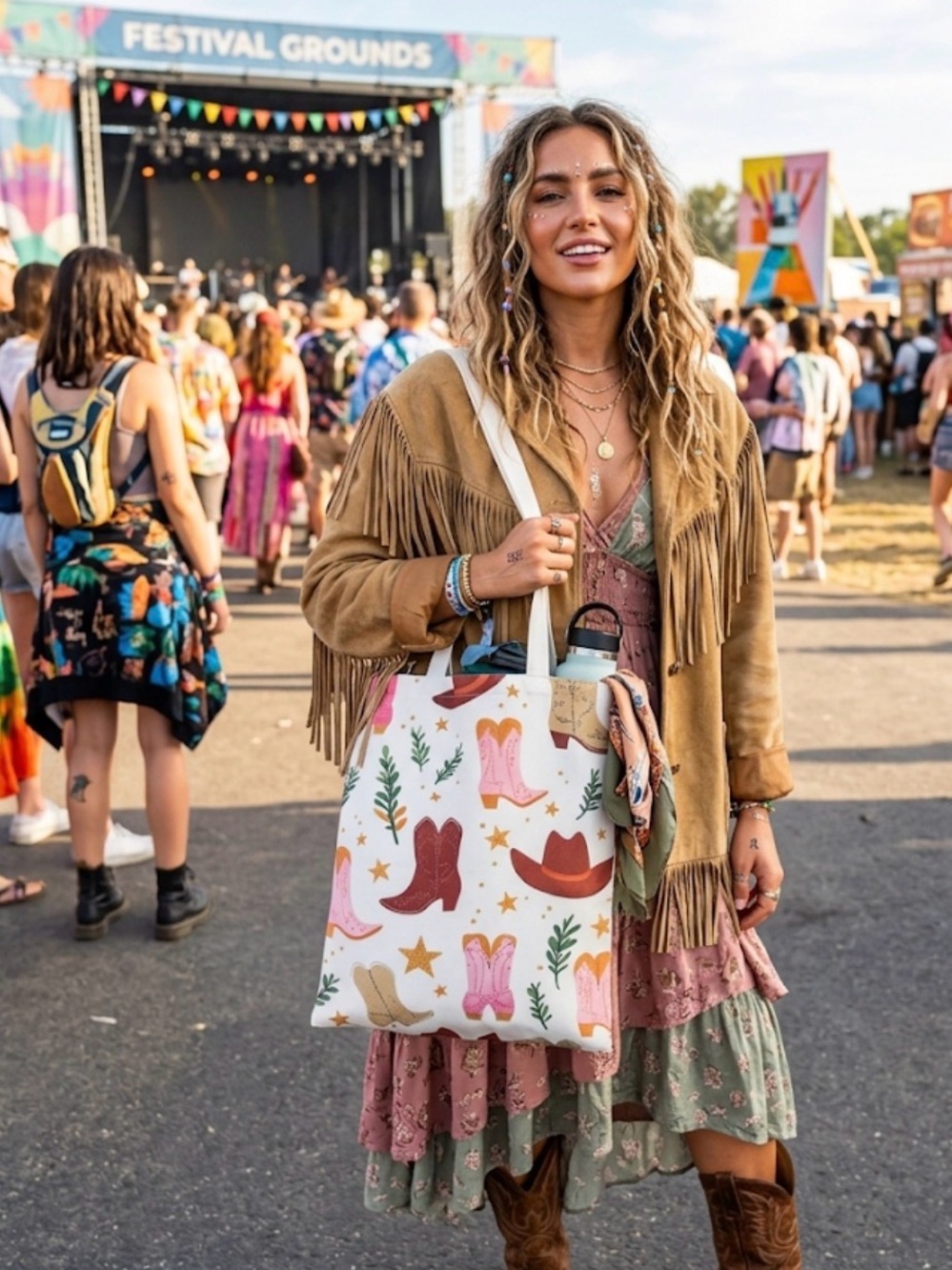 NWOTS Cowgirl Boot Canvas Tote